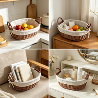 Panier de rangement rond tressé avec bord renforcé, idéal pour la récolte de légumes, l'organisation des fournitures artisanales et la mise en valeur des étagères
