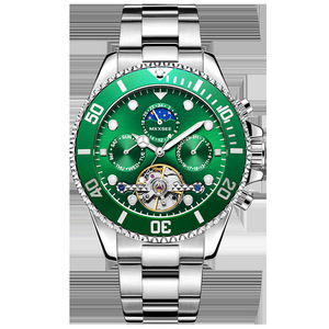 Reloj Mecánico Automático para Hombre, de Aleación y Acrílico, Resistente al Agua, Luminoso, con Calendario, Diseño Green Water Ghost, Tourbillon, Esqueleto - Product Image 5