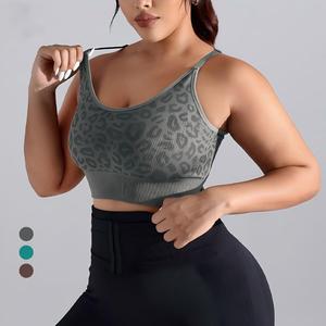 Soutien-gorge de sport sans couture pour femmes grandes tailles, imprimé léopard, haute élasticité, séchage rapide, haut court de yoga, course à pied, gym, fitness - Product Image 1