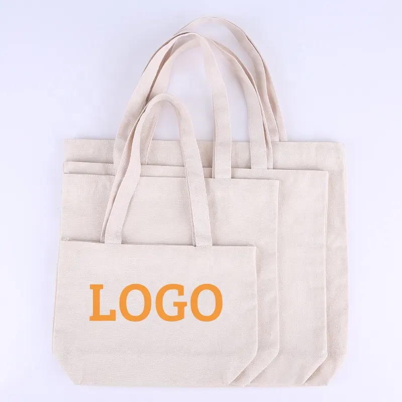 Wholesale Reusable Eco Cotton Canvas Plain White Tote Bag Shopping with Custom logo