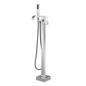 CBM Luxury Bathroom Floor Mounted Bath Tub Mixer Freestanding Bathtub Faucet Tap Filler Brass Modern Contemporary Rectangle