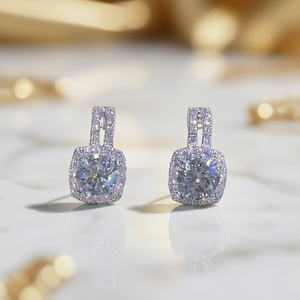 Orecchini Classici in Oro Bianco con Diamanti Taglio Brillante Rotondo Colore D Naturali Certificati GIA Gioielli da Matrimonio per Donne - Product Image 2