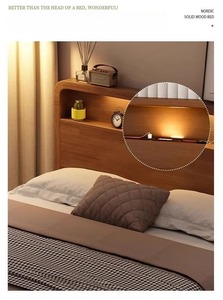 Letto <span class=keywords><strong>in</strong></span> <span class=keywords><strong>Legno</strong></span> Massello di Alta Qualità con Testiera Illuminata a LED, Design Nordico Moderno e Semplice, Disponibile <span class=keywords><strong>in</strong></span> Misure Matrimoniale, King e Queen per Camera da Letto - Product Image 6