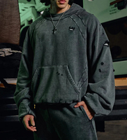 Échantillon disponible Sweat à capuche pour homme en molleton épais et lourd, coupe oversize, manches raglan, style Hip Hop, effet délavé vintage et déchiré
