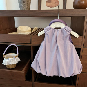 Tongxingyuan Baby Girls Sleeveless Dress Taro Purple <b>Bow</b> Design Breathable Summer Outfit - Product Image 4