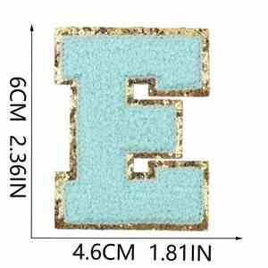 Patch brodé thermocollant en feutre non tissé chenille bleu lac 6 cm, motif lettre anglaise brodée, pour vêtements, DIY écologique - Product Image 2