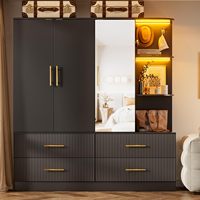 Armoire avec 3 portes, 4 tiroirs, miroir, éclairage LED