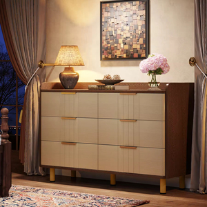 <span class=keywords><strong>Commode</strong></span> à 6 tiroirs en bois brun moderne, 120 cm, écologique, durable, gain de place, pour le rangement dans la chambre à coucher - Product Image 2