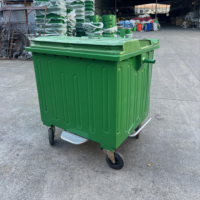 Tempat Sampah roda empat logam besi galvanis, 660L, wadah daur ulang sampah industri tugas berat, lengan kait