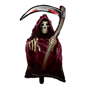 Nouvel ensemble de ballons d'Halloween sur le thème de l'horreur : Ballon Scythe Death en film d'aluminium doré - Product Image 4