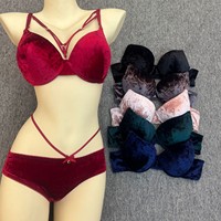 Soutien-gorge bikini sexy en velours pour femme, bonnets épais, grande taille, uni, à armatures, bretelles réglables, sans couture, avec nœud à la taille, pour adultes