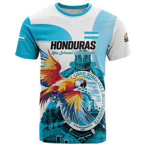 T-Shirt Personalizzata Honduras 1821, Colore Rosso Scarlatta e <span class=keywords><strong>Azzurro</strong></span>, 205s, Giorno dell'Indipendenza, Bandiera Honduras, Personalizza il Tuo <span class=keywords><strong>Testo</strong></span>, Maglietta da Uomo - Product Image 2