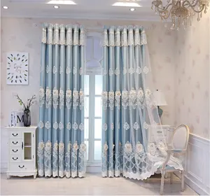 Luxuriöse neue europäische Stilvorhänge für Wohnzimmer Schlafzimmer doppelschicht Tullen-Gauze extravagante bestickte Fenstervorhänge