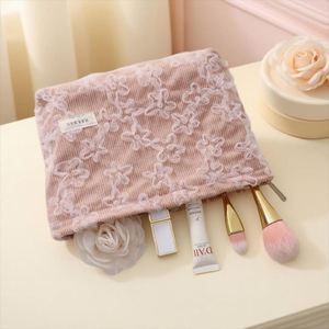 Bolsas de Maquillaje Ecológicas de Corduroy con Encaje Floral, Bolsa Organizadora de Gran Capacidad con Cierre Personalizado, Regalos para Damas de Honor, Bolsa de Viaje - Product Image 6