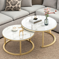 Nordique De Luxe Simple Blanc Métal Pierre Or Nidification Table Basse Bois Extensible Mobile pour Salon Cuisine Maison
