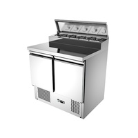 Table de présentation de salades verticale en acier inoxydable à double température réglable, refroidissement par ventilateur, 2 portes, contrôle numérique, dégivrage automatique