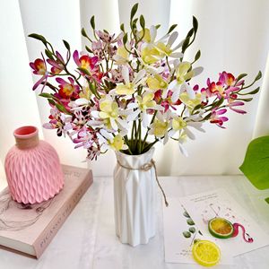 Fleurs artificielles Queyiyi, orchidées Oncidium à tige courte, 12 têtes, en soie, imprimées en 3D, pour décorations de maison et de mariage - Product Image 3