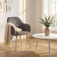 Chaises de salle à manger de luxe modernes avec base en métal doré, accoudoirs intégrés et capitonnage cannelé, pour cuisine, salle à manger, restaurant, café