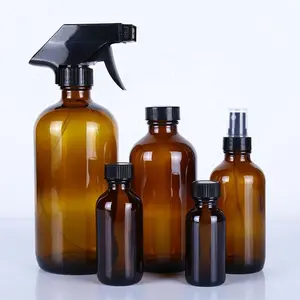 60 Ml 120ml 250 Ml 500 Ml Luxury Amber Empty Boston Round Glass Cosmetic Shampoo Conditioner Glass Bottles With Pump