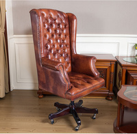 Chaise de direction pivotante de style américain, chaise d'ordinateur, chaise de bureau à domicile, chaise de patron en cuir véritable, chaise de bureau à dossier haut