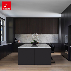 Tendencias <span class=keywords><strong>de</strong></span> Diseño <span class=keywords><strong>de</strong></span> Gabinetes Allandcabinet: Gabinete <span class=keywords><strong>de</strong></span> Cocina <span class=keywords><strong>de</strong></span> Isla Moderno <span class=keywords><strong>de</strong></span> Alta Gama en Melamina Negra con Acabado Lacado y Gabinetes <span class=keywords><strong>de</strong></span> Pared Acanalados - Product Image 1