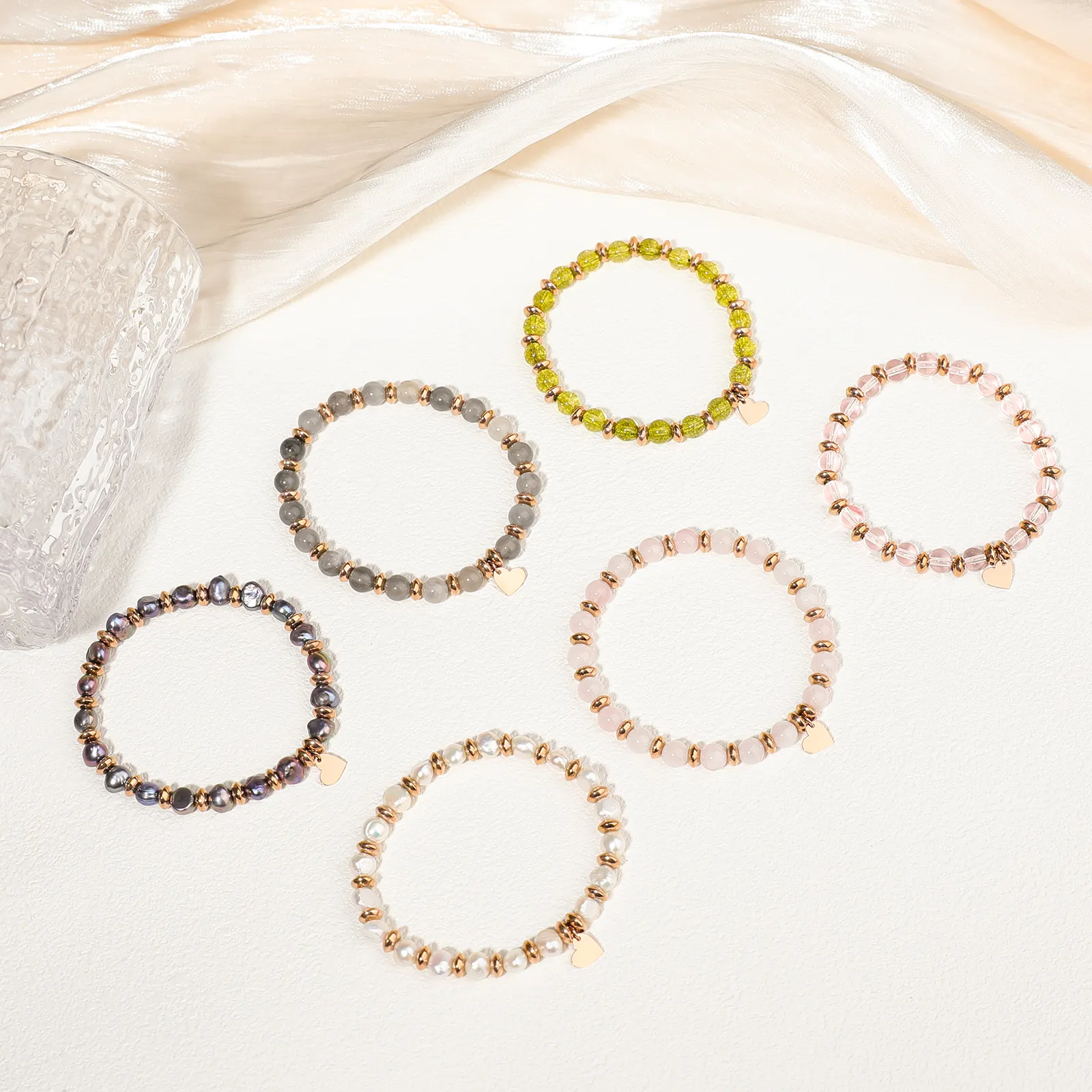 2023 Design Unique en acier inoxydable breloques pierre naturelle chaîne perlée Bracelet coloré pour les femmes bijoux en gros