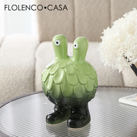 Floclenco CASA Statue d'elfe créative en céramique à dégradé vert et noir, faite à la main, écologique, décoration de table pour la maison et le bureau