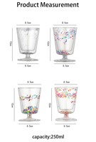 Copa de Vino de Vidrio de Doble Pared de 250 ml al por Mayor, con Confeti de Colores en el Interior, Copa de Vidrio de Borosilicato de Alta Calidad con Tallo para Regalo de Fiesta