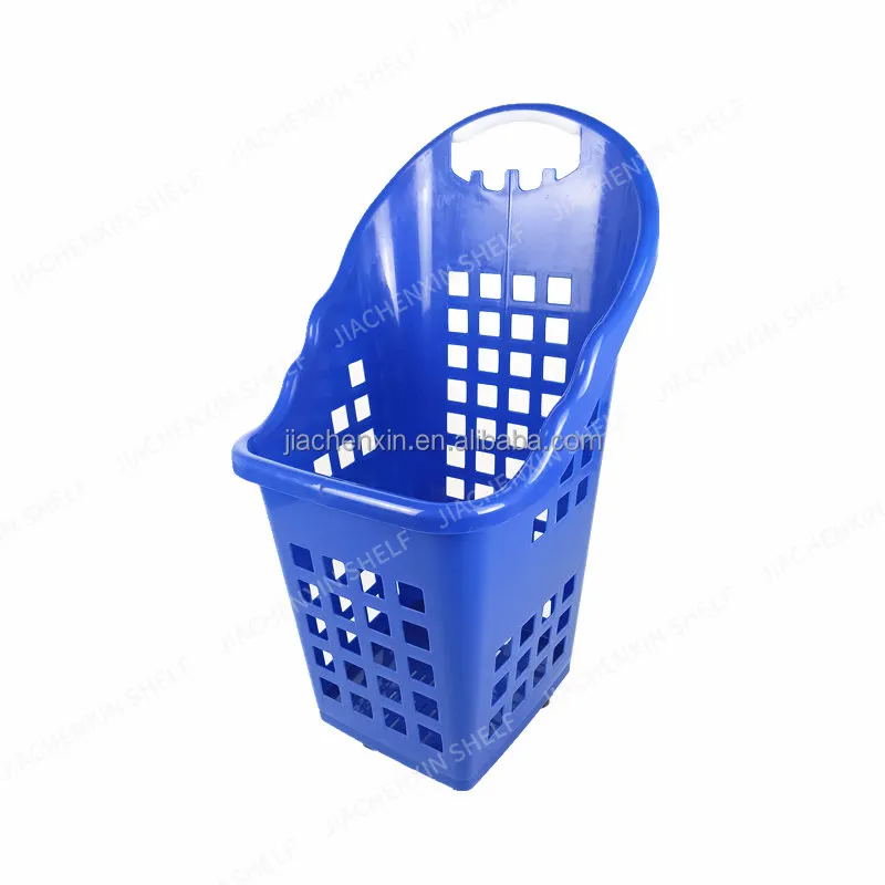Keranjang belanja tangan beroda biru kustom keranjang belanja plastik ekonomi supermarket keranjang khusus Eropa Amerika