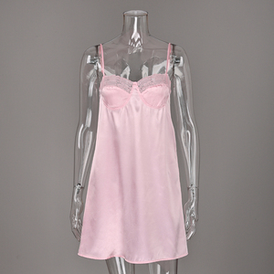 QINSI Nuova <span class=keywords><strong>Camicia</strong></span> <span class=keywords><strong>da</strong></span> <span class=keywords><strong>Notte</strong></span> Senza Schienale con Spalline, Vestito Corto Estivo per Dormire, <span class=keywords><strong>Camicia</strong></span> <span class=keywords><strong>da</strong></span> <span class=keywords><strong>Notte</strong></span> in <span class=keywords><strong>Raso</strong></span> con Bordo in Pizzo per Donne - Product Image 4