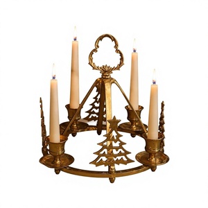 Brass Christmas Candelabra With <b>Tree</b> Design 4-Candle Holder Home Decoration Durable Metal Candle Stand Geometric metal lantern - Product Image 1