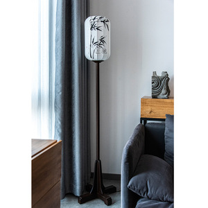 Bamboo Chinese Classical Floor Lamp Hand Painted Ink Bamboo LED Light Source Living Room Study <b>Zen</b> Style - Product Image 1