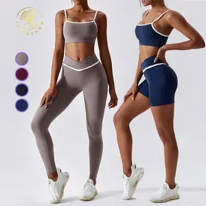 Dames Sets Tweedelige Sexy V-Vorm Gym Kleding Fitness Sport Kleding Patchwork Yoga Atletische Kleding Bh Leggings Sets Voor Vrouwen