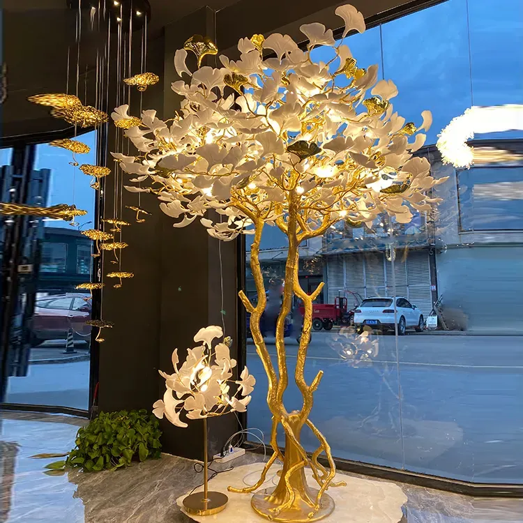 Modern Art Designer Nordic Gold Ginkgo Leaves Brass Luxury Home Living Room Dining Room Decor Coffee Table Vertical Floor Lamp