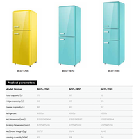 Réfrigérateur rétro à double porte congélateur supérieur réfrigérateur domestique plusieurs options de couleur économie d'énergie de haute qualité 98/108/140L/197L