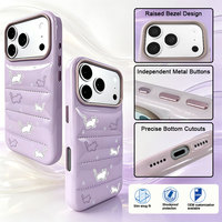 Casing HP PU Leather Motif Kucing Lucu, Model Puffy untuk iPhone 18 Pro Max, Anti Benturan Airbag, Bezel Terangkat, Potongan Presisi, Tombol Logam