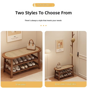<span class=keywords><strong>Banc</strong></span> à chaussures autoportant 3 niveaux en bambou et rotin, style nordique, respirant, avec coussin de siège pour entrée - Product Image 5