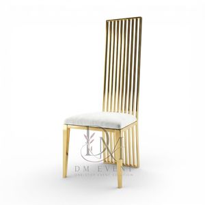 Gold Tall Vertical Slat Back Stainless Steel Event <b>Chair</b> <b>with</b> <b>White</b> Cushion for Wedding and Hotel Banquets Wholesale Seating - Product Image 3