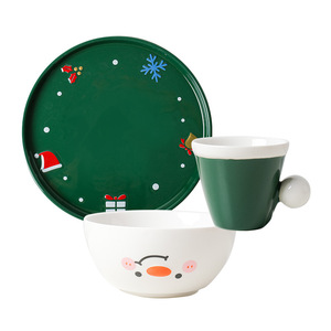 New Creative Holiday Gift Ceramic <b>Dinnerware</b> Set Teacup Salad Bowl Steak Plate Two-color Christmas Cutlery - Product Image 2