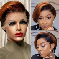 Perruques en cheveux humains vierges bon marché, lace frontal, cheveux courts blonds brésiliens, coupe bob pixie, coupe africaine, fermeture pour femmes
