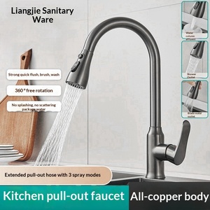 <span class=keywords><strong>Robinet</strong></span> de cuisine rétractable chaud/froid gris anthracite électroplaqué tout cuivre avec commande par bouton-poussoir et cartouche céramique simple - Product Image 5