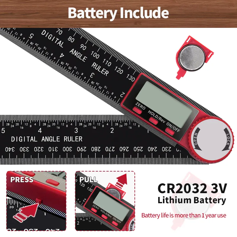 Règle d'angle 200mm outil de rapporteur règle de recherche d'angle numérique chiffre d'angle de 360 degrés mesuré avec grand écran LCD