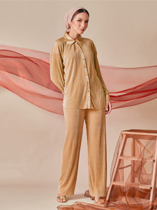 Completo da donna musulmano 2 pezzi con camicia a collo e pantaloni a pieghe, stile casual, per l'Eid 2026 in Malesia FK124 - Product Image 5