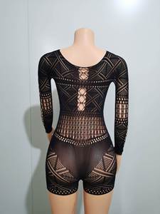 Chất Lượng Cao Cắt Trong Suốt Màu Đen Phụ Nữ Bodysuit Bodycon Một Mảnh Phụ Nữ Bọc Rompers Quần Short Sexy Lưới Của Phụ Nữ Áo Liền Quần - Product Image 6