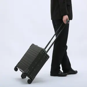 TSAロックブラックハードアルミニウムシェルトロリーケース、フォームリナートアルミニウムスーツケース荷物付き