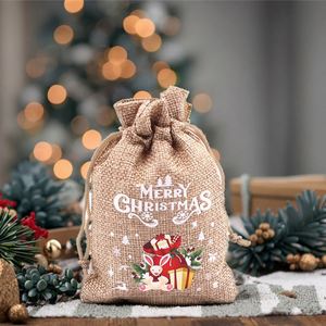 Custom Eco-Friendly Christmas Linen <b>Drawstring</b> Gift Bag Candy Storage Packaging <b>Pouch</b> & Bag for Party Favors - Product Image 1