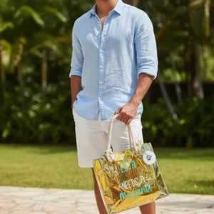 Bolsa de Hombro de PVC de Gran Capacidad para Hombre, Bolsa de Playa de PVC de Alta Gama, Bolsa de Compras Holográfica para Mujer, Bolsas con Logotipo Impreso para Mujer - Product Image 6