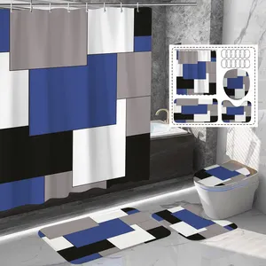 Großhandel 100% Polyester 3d Digitaldruck 4-teilige Badezimmer-Sets mit Dusch vorhang und Teppichen