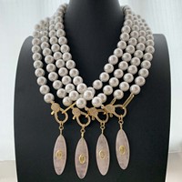 Collier en pierres précieuses naturelles TK-B675, perles baroques, pendentif en quartz rose, fermoir en strass, colliers bohèmes pour femmes