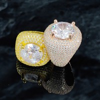 Bague unisexe tendance en gros, nouvelle, grande, en zircon, style hip-hop européen, polyvalente, avec incrustation de cuivre en forme d'œuf de pigeon, plaquée or, pour usage quotidien